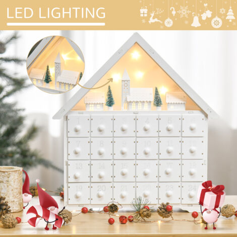 HOMCOM 24-Drawer Wooden Christmas Advent Calendar, Wooden Light-Up Decoration