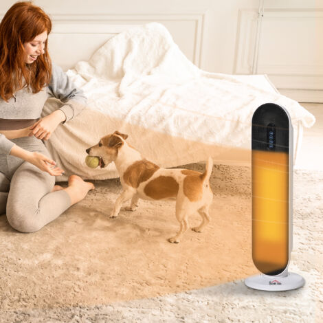 HOMCOM Ceramic Space Heater Tower Heater W/ 45° Oscillation, White