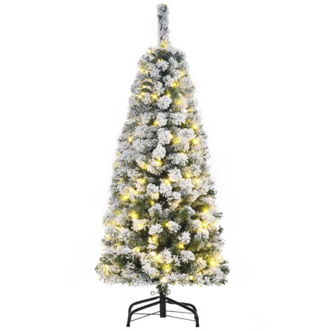 HOMCOM 4FT/5FT/6FT Prelit Snow Flocked Christmas Tree w/ Light, Indoor Home Xmas Decoration 4FT (1/5)