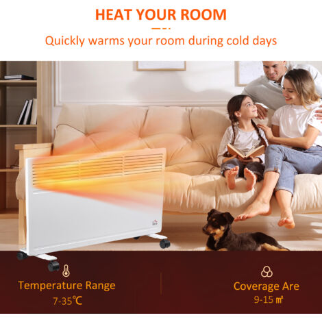 HOMCOM Convector Radiator Heater w/ Adjustable Thermostat  Safety Cut-Off White