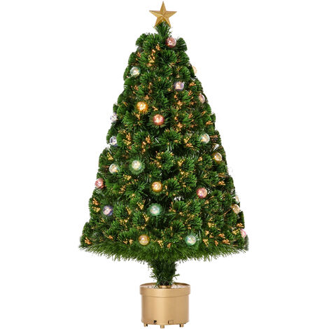 HOMCOM Pre-Lit Fibre Optic & Bauble Artificial Christmas Tree Xmas Decoration 4ft