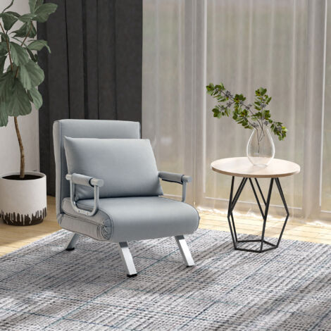 HOMCOM Sofa Bed Foldable Portable Armchair Sleeper Lounge with Pillow Light Grey