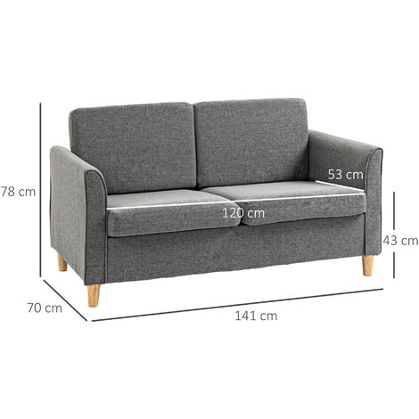 HOMCOM Double Seat Sofa Linen Fabric Loveseat Couch with Armrests, Grey