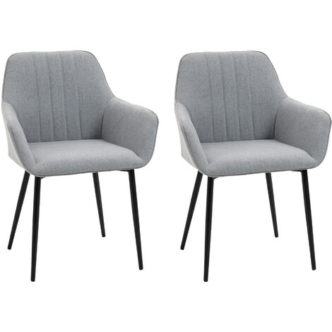 Homcom Dining Chairs Upholstered Linen, Grey Metal Leg Dining Chairs