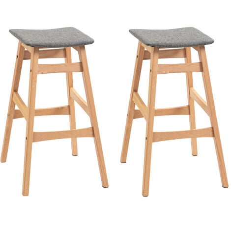 HOMCOM Bar Stools Set of 2 Upholstered Wooden Barstools Breakfast Chairs with Beech Wood Legs for Kitchen, Natural