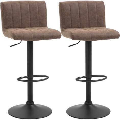 HOMCOM Barstools Set of 2 Adjustable Height Bar Chairs with Footrest, Brown