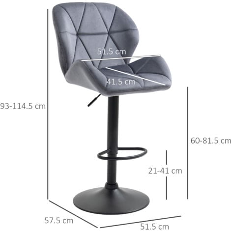 Bar Stool Set of 2 Fabric Adjustable Height Armless Counter Chairs Dark Grey
