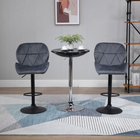 Bar Stool Set of 2 Fabric Adjustable Height Armless Counter Chairs Dark Grey