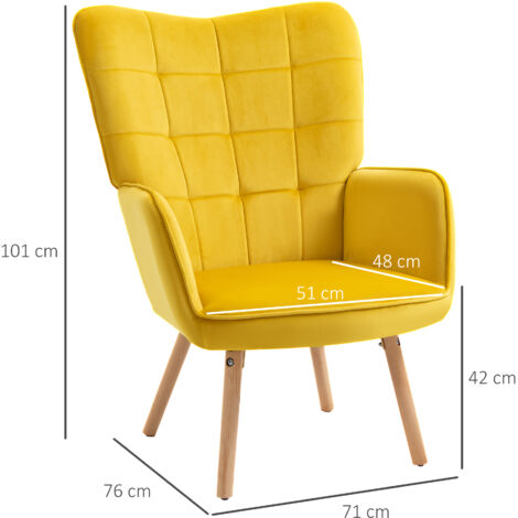 HOMCOM Modern Accent Chair Velvet-Touch Tufted Wing Back Armchair Yellow