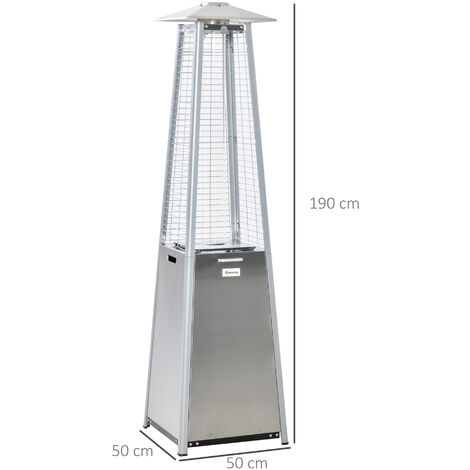 Outsunny 11.2KW Patio Gas Heater Pyramid Heater w/ Regulator Hose Cover, Silver