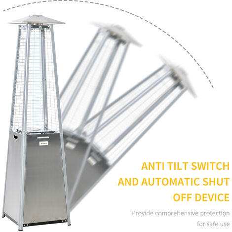 Outsunny 11.2KW Patio Gas Heater Pyramid Heater w/ Regulator Hose Cover, Silver