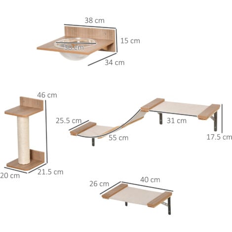 PawHut Cat Tree 4PCs Wall-mounted Shelf Set Climbing Frame Activity Center