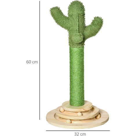 PawHut Cat Tree Cactus Sisal Scratching Post Interactive Fun Roller Exerciser