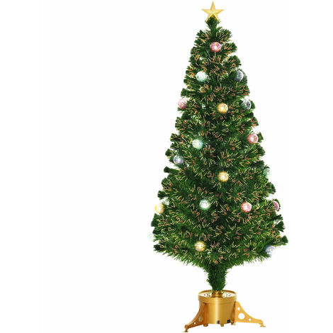 HOMCOM Pre-Lit Fibre Optic & Bauble Artificial Christmas Tree Xmas Decoration 5ft
