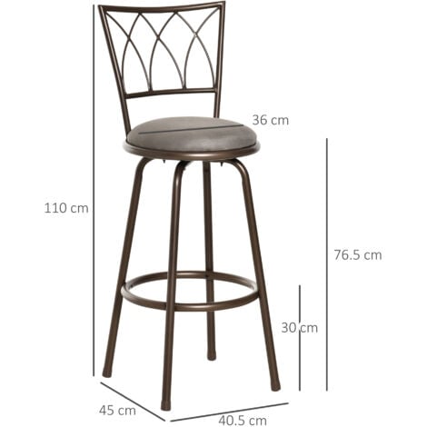 HOMCOM Set of 2 Bar Chairs Swivel Armless Upholstered Metal Frame Barstools
