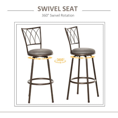 HOMCOM Set of 2 Bar Chairs Swivel Armless Upholstered Metal Frame Barstools