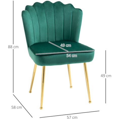 HOMCOM Velvet-Feel Shell Luxe Accent Chair Home Bedroom Lounge Metal Legs Green
