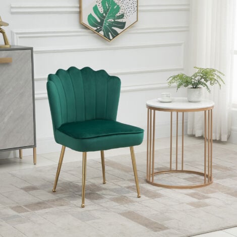HOMCOM Velvet-Feel Shell Luxe Accent Chair Home Bedroom Lounge Metal Legs Green