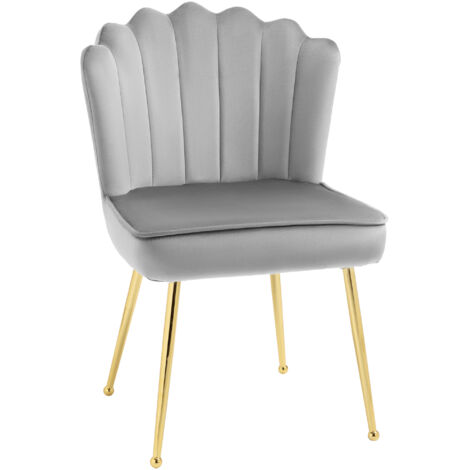 HOMCOM Velvet-Feel Shell Luxe Accent Chair Home Bedroom Lounge Metal Legs Grey