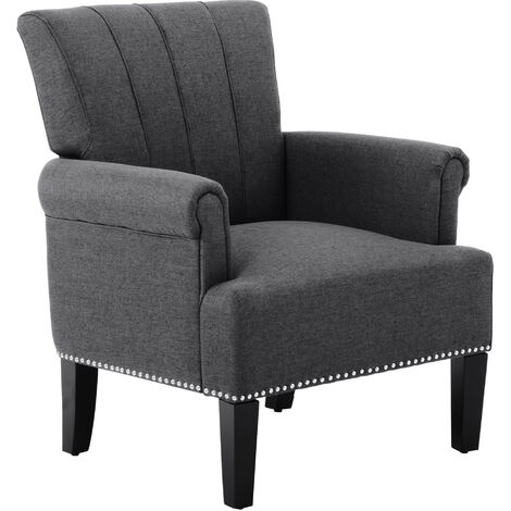 HOMCOM Wing Back Armchair Sofa Chair w/ Upholstered Seat Wood Legs, Dark Grey