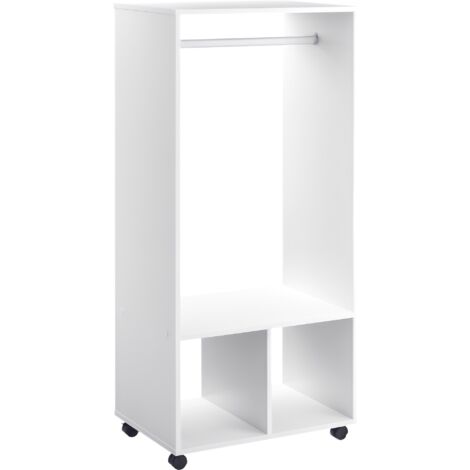 Rolling Open Wardrobe Clothes Rail w/ Hanging Rod Storage Closet Organizer White