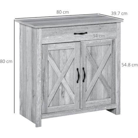 HOMCOM Farmhouse Barn Door Sideboard Accent Buffet Cabinet Coffee Bar Grey Grain