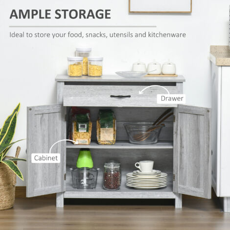 HOMCOM Farmhouse Barn Door Sideboard Accent Buffet Cabinet Coffee Bar Grey Grain