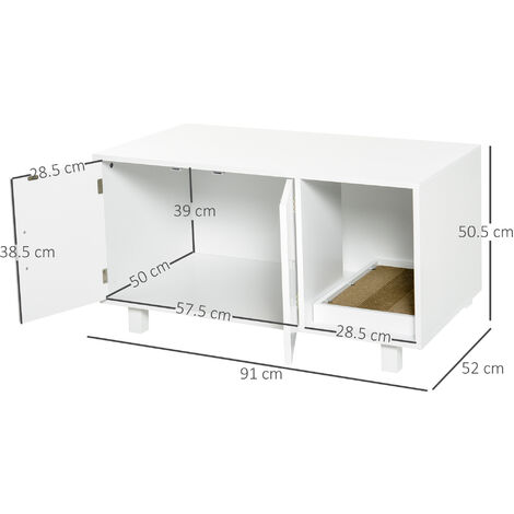 PawHut Wooden Cat Litter Box Enclosure & House with Nightstand/End Table Design White