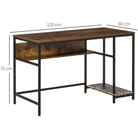 HOMCOM Home Office Computer Writing Desk Study Workstation w/ Storage Rustic Brown