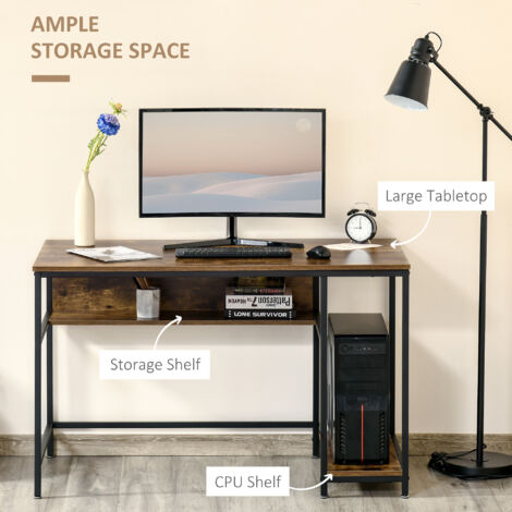 HOMCOM Home Office Computer Writing Desk Study Workstation w/ Storage Rustic Brown