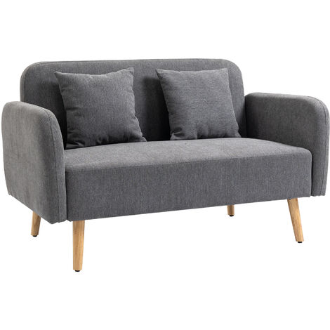 HOMCOM 2-Seat Loveseat Sofa Chenille Fabric Upholstered Couch Wood Legs, Grey