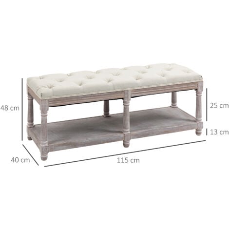 Shoe Rack Bench w/ Button Tufted Seat Cushion for  Living Room Hallway Bedroom Cream