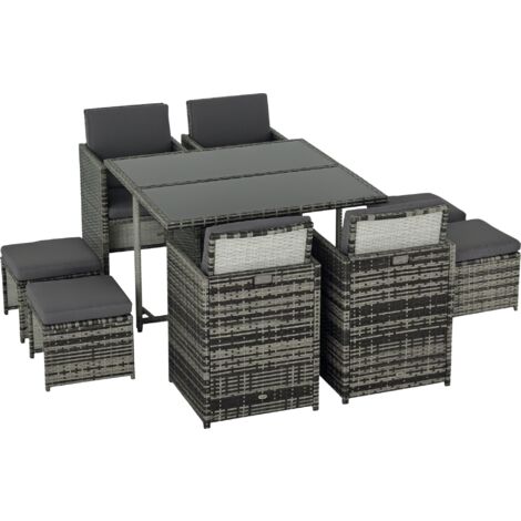 Outsunny 9PC Rattan Garden Furniture Outdoor Patio Dining Table Set Grey