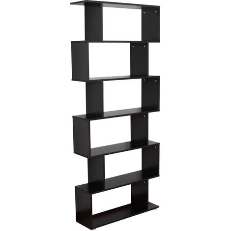 HOMCOM Wooden Wood S Shape Storage 6 Shelves Unit Cabinet - Black