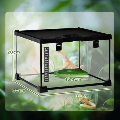 PawHut Glass Reptile Terrarium Insect Breeding Tank with Thermometer ...