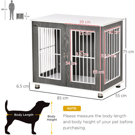 PawHut Modern Dog Crate Pet Kennel Cage w/ Lockable Door - Grey & White