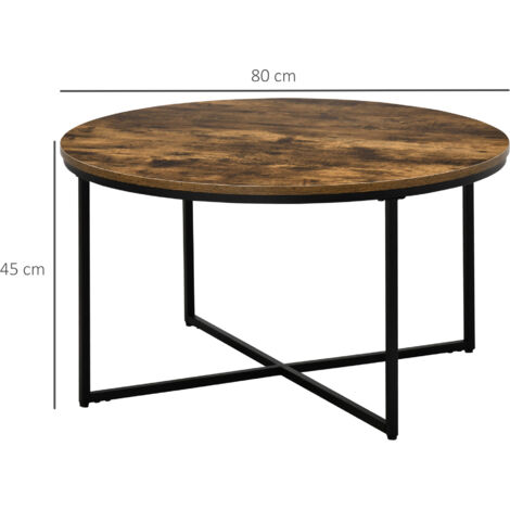 HOMCOM Coffee Table Industrial Round Side Table w/ Metal Frame for Living Room