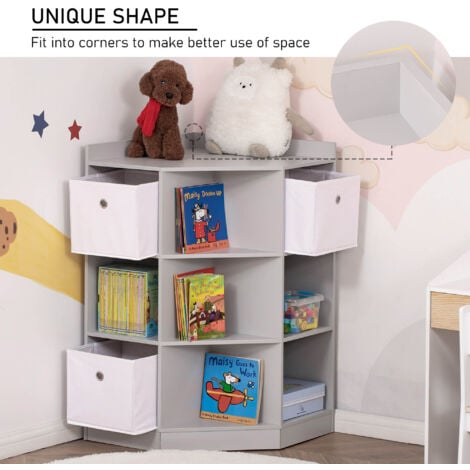 HOMCOM Kids Bookcase, 3 Tier Toy Organiser Storage Unit BookShelf with 3 Non-woven Fabric Drawers, Anti-tip Device, for Bedroom, Children's Room, Playroom Grey