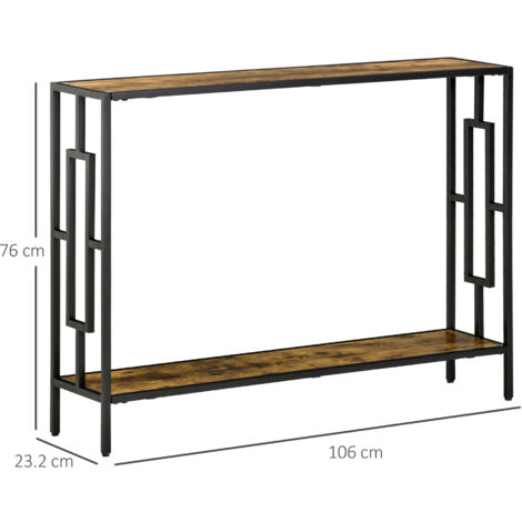 HOMCOM Industrial Console Table w/ Storage Shelf Black Metal Frame Brown