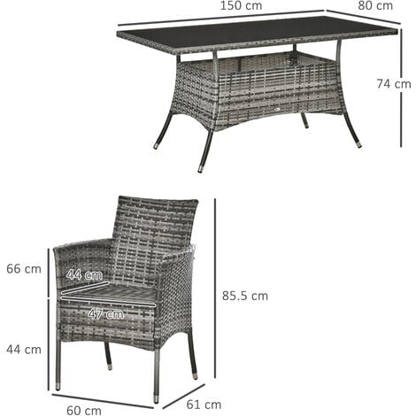 Outsunny 7pc Rattan Garden Furniture Dining Set Wicker Patio Conservatory Grey