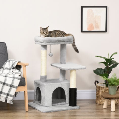 PawHut Cat Tree Climbing Activity Center w/ Scratching Massage Toy Hanging Ball