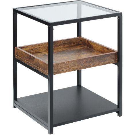 HOMCOM Industrial Side Table with 3-tier Storage Shelves for Living Room Rustic Brown