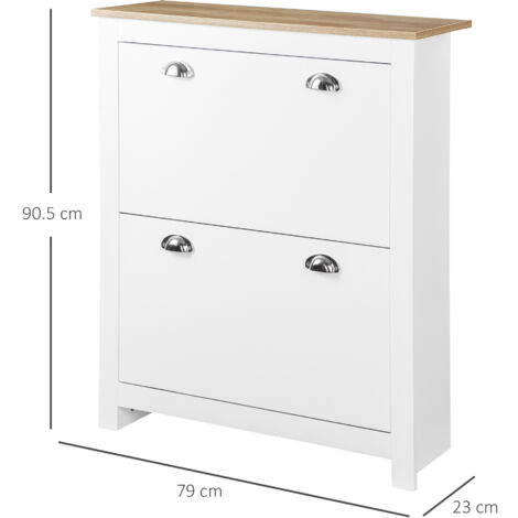 HOMCOM 2 Drawer Shoe Cabinet Narrow Shoe Cupboard with Flip Doors, White