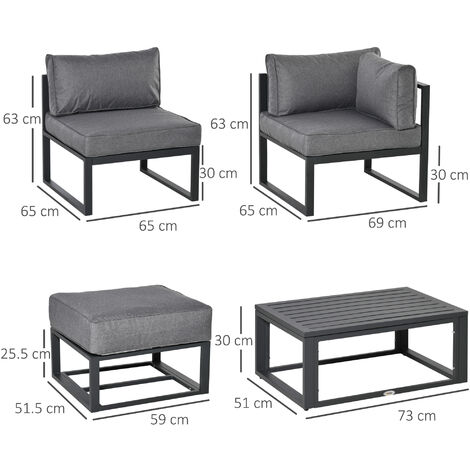 Outsunny 6 PC Garden Daybed Aluminum Sectional Sofa Set Coffee Table Footstool