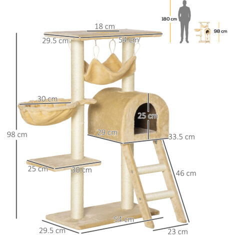 PawHut Cat Tree for Indoor Cats Scratching Post w/ Hammock House Bed Basket