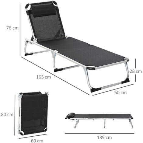 Outsunny Folding Outdoor Reclining Sun Lounger Chair Aluminium Frame Black