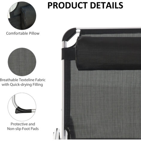 Outsunny Folding Outdoor Reclining Sun Lounger Chair Aluminium Frame Black