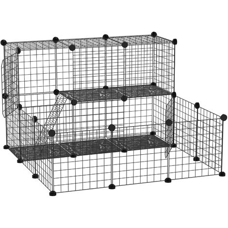 PawHut Pet Playpen DIY Small Animal Cage Fence Two-Story Crate Kennel - Black