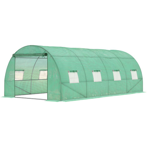 Outsunny Walk in Polytunnel Greenhouse Galvanised Steel w/ Zipped Door 6 x 3M