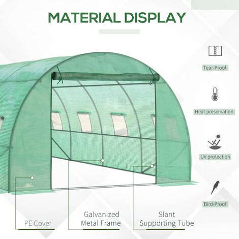 Outsunny Walk in Polytunnel Greenhouse Galvanised Steel w/ Zipped Door 6 x 3M